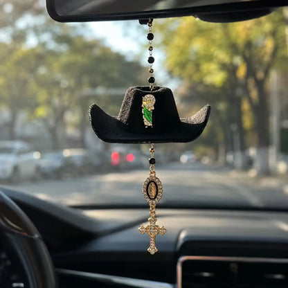 St. Jude Car Blessing Charm. Handmade Protection Gift Decoration, Black Sombrero Car Ornament Car Trinkets