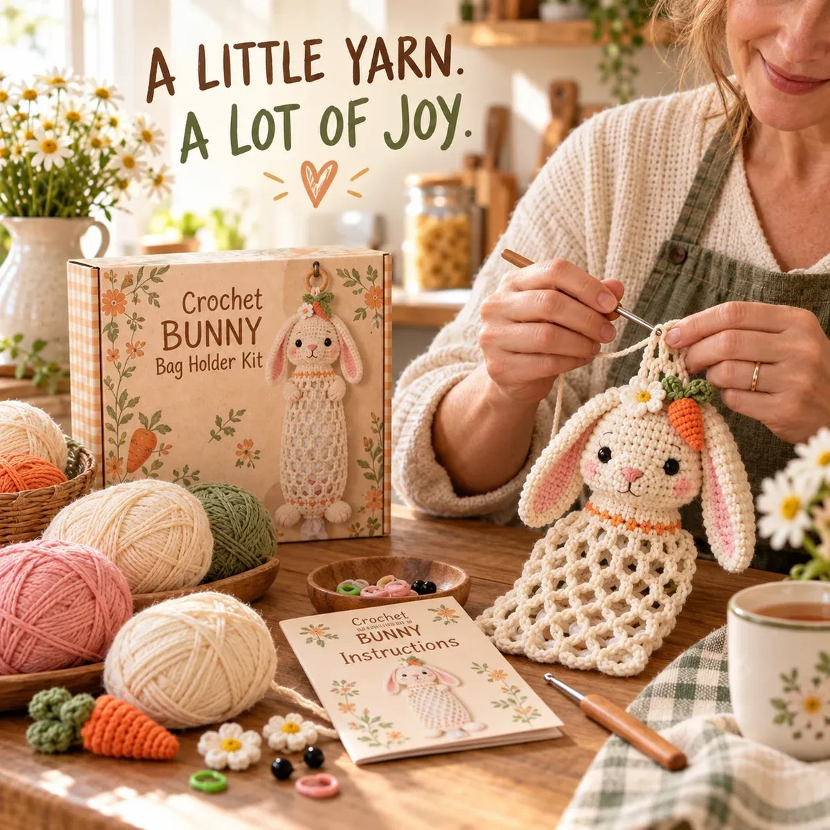 🧶 Cottage Harvest Keepers™ – Crochet Animal Bag Holder DIY Kit