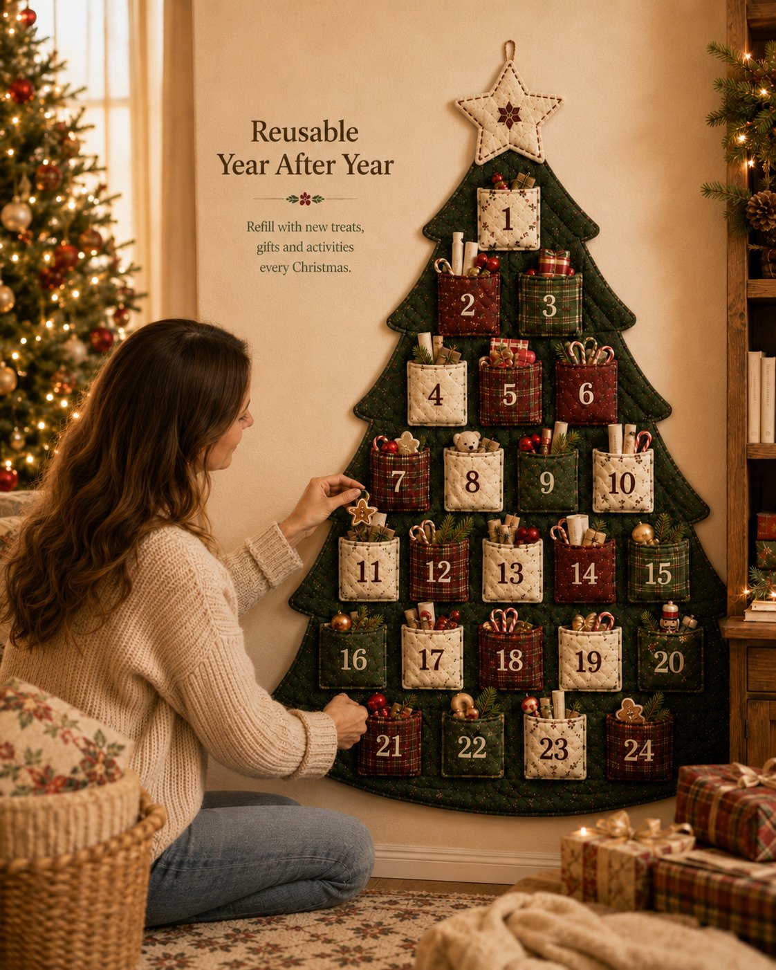 🔥Last Day 49% OFF - 🎄✨DIY 24-Pocket Fabric Christmas Advent Tree Kit
