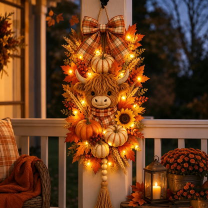 🍂🐮 Today 49% OFF🔥 Highland Cow Harvest Door Decoration