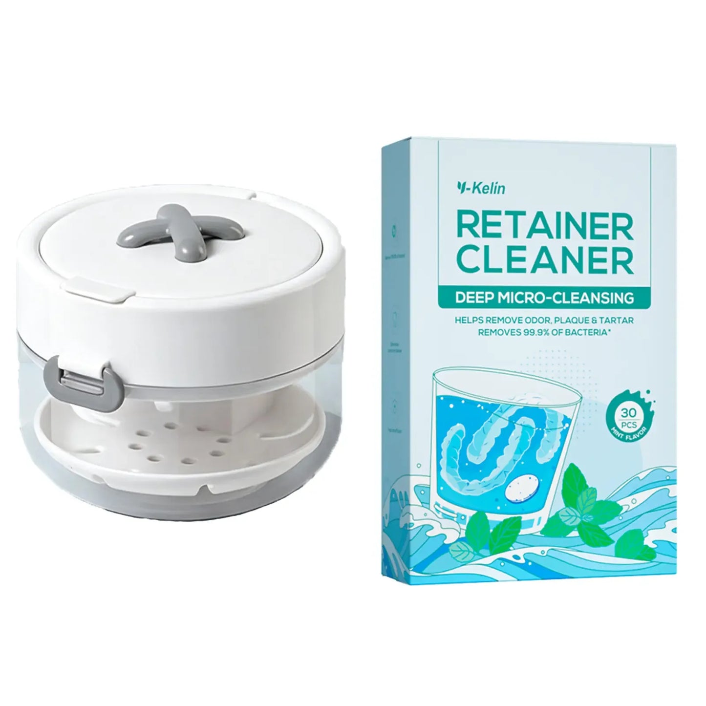 💙Clean, Drain & Store in One🔥3-in-1 Leak-Proof Retainer Cleaning Case with Mirror, Drain Tray - Travel Storage✈️
