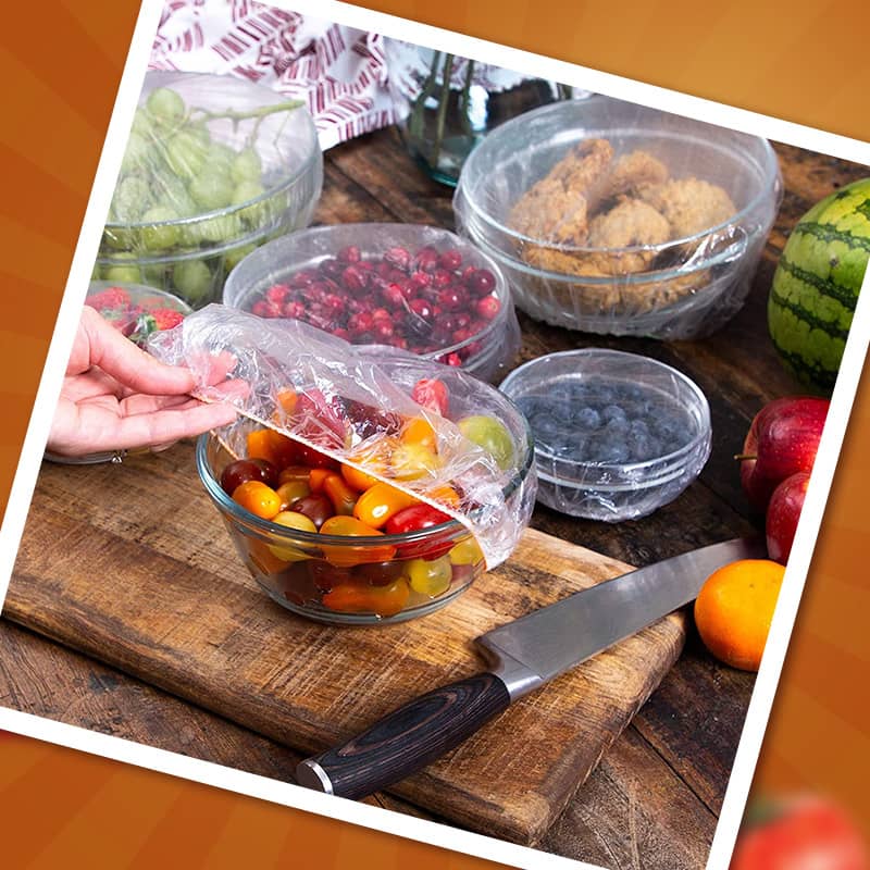 100pcs Disposable Stretch Film for Bowls & Plates, Elastic Container Lids, Plastic Wrap Alternative for Leftovers, Fruit, Vegetables & Kitchen Food Storage