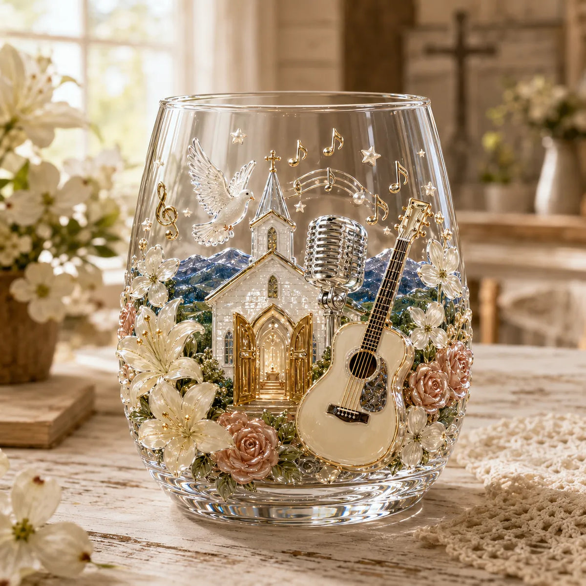 🤠 🎸 Vintage Country 3D Glass Collection – 8 Raised Western Music & Floral Designs