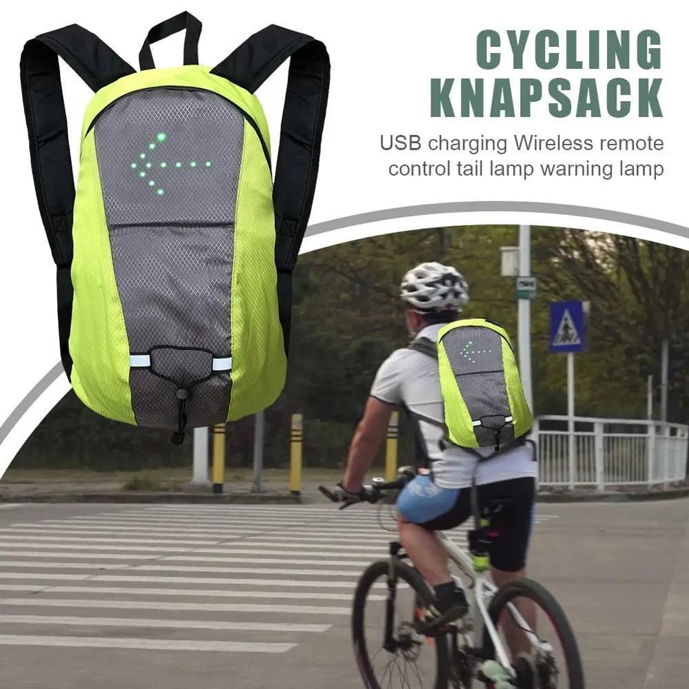 🚴 15L LED Warning Light Backpack – Wireless Handlebar Remote, 5 Signal Modes & Reflective Strips