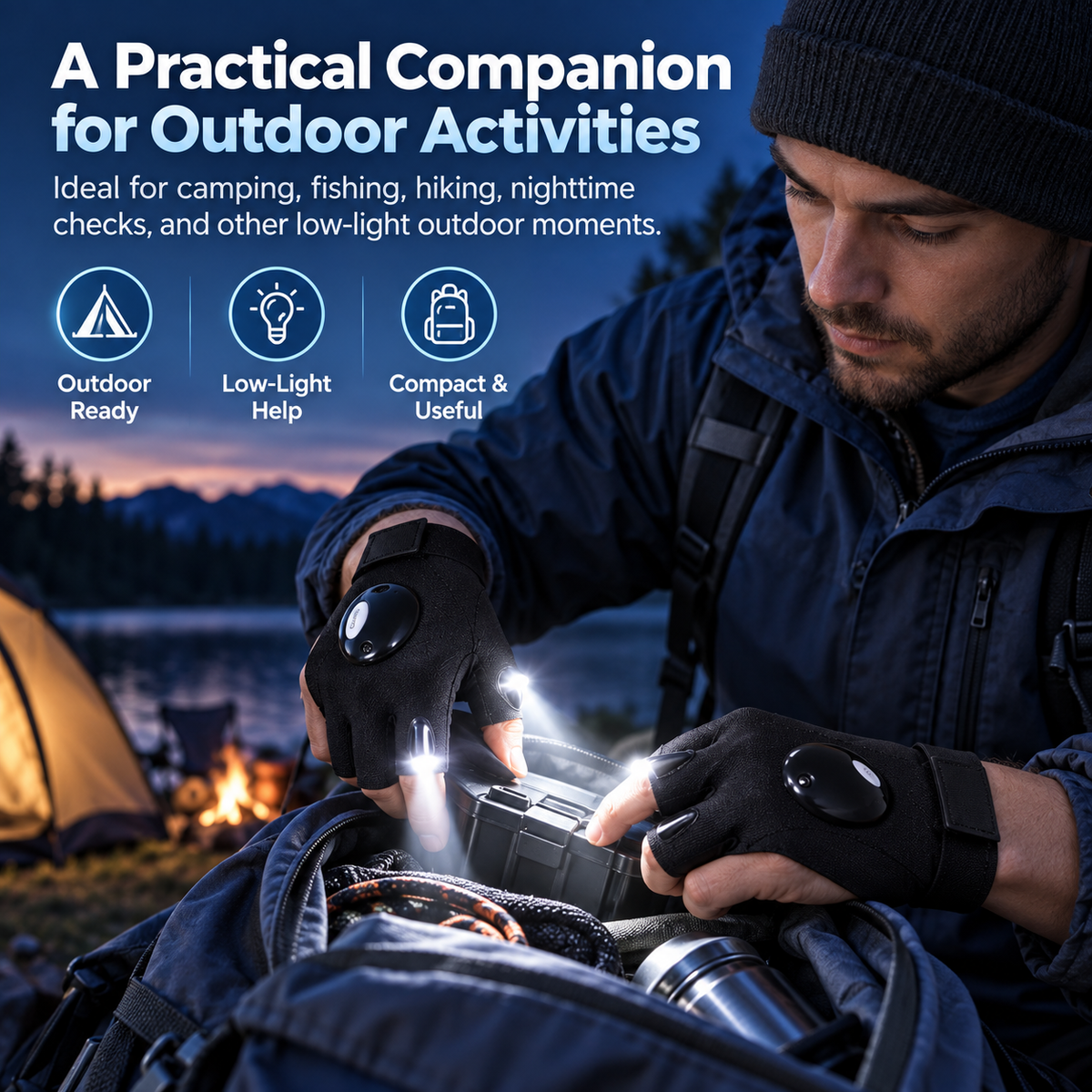 🧤 1 Pair Wearable Finger Torch Gloves – Hands-Free LED Lights for Fishing, Camping & DIY