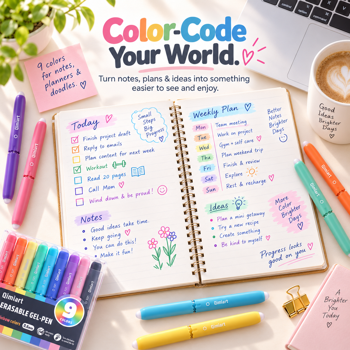 9-Color Erasable Gel Pens Set – Quick-Dry 0.6mm Pens with Built-In Eraser