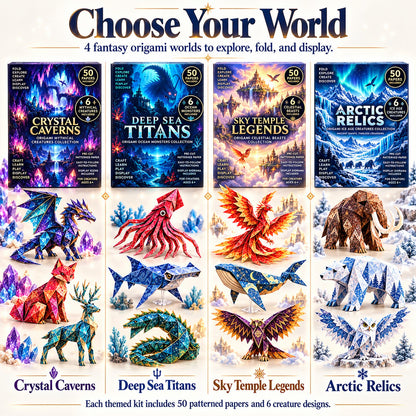 🐉 Fantasy Paper Folding Craft Kit | 4 Magical Worlds with 50 Patterned Papers & Step-by-Step Guide ✨