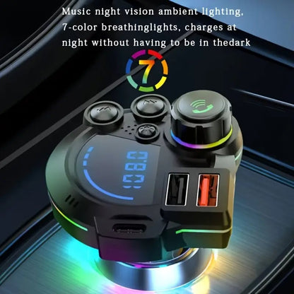 ⚡ 20W PD Car Charger & Bluetooth 5.3 FM Transmitter – Bass Booster & RGB Light – Wireless MP3 Radio Adapter 🎵