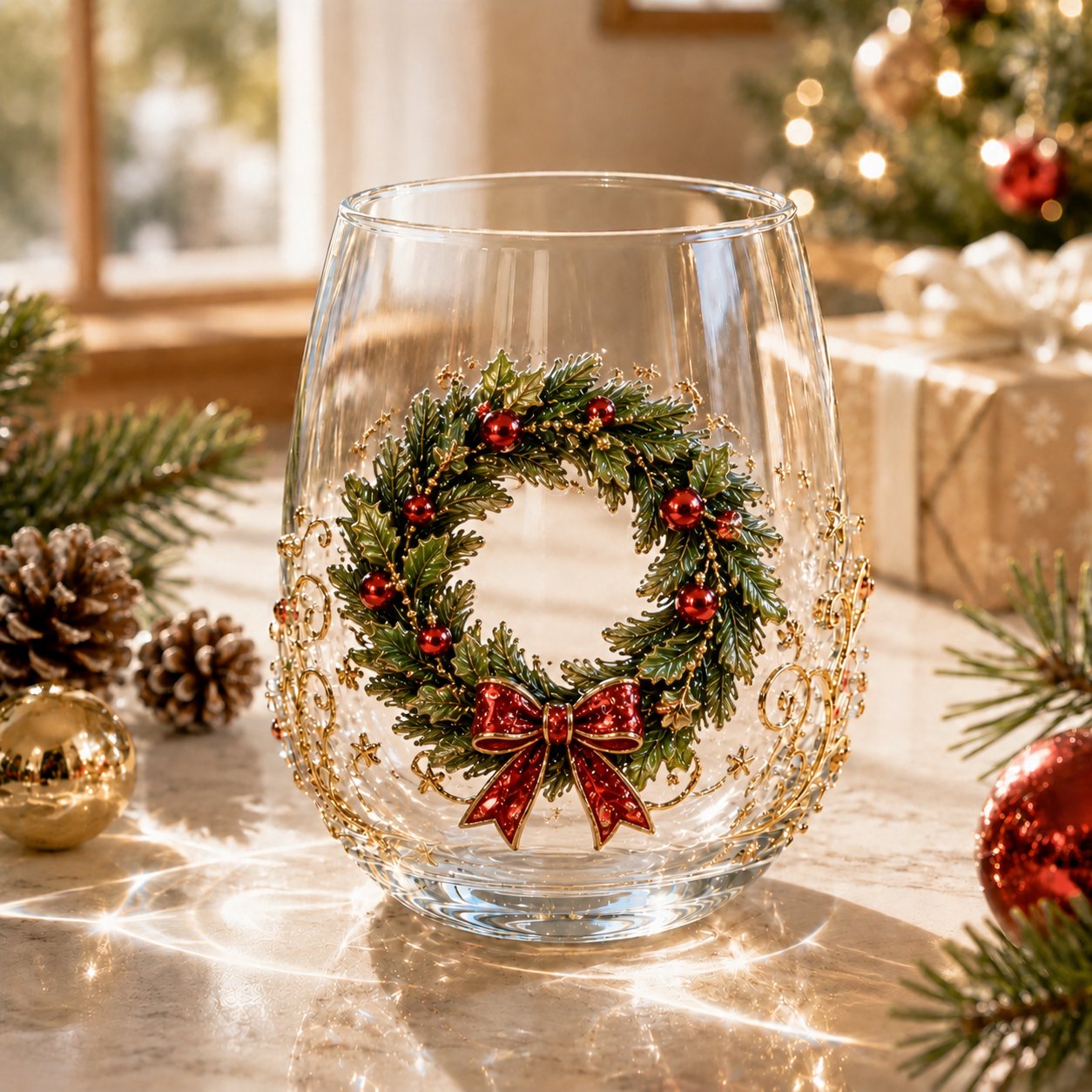 🎅Christmas Early Bird Sale🎄Christmas Glass Art Cup | Luxury Raised Holiday Glassware for Drinks, Decor & Christmas Gifts 🎁