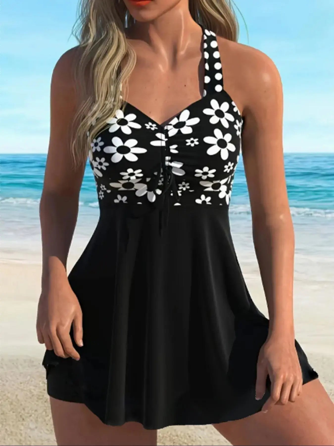 🔥Limited-Time Offer | Retro Floral V-Neck Swimdress with Tummy Control Shorts – Boho Tankini Set