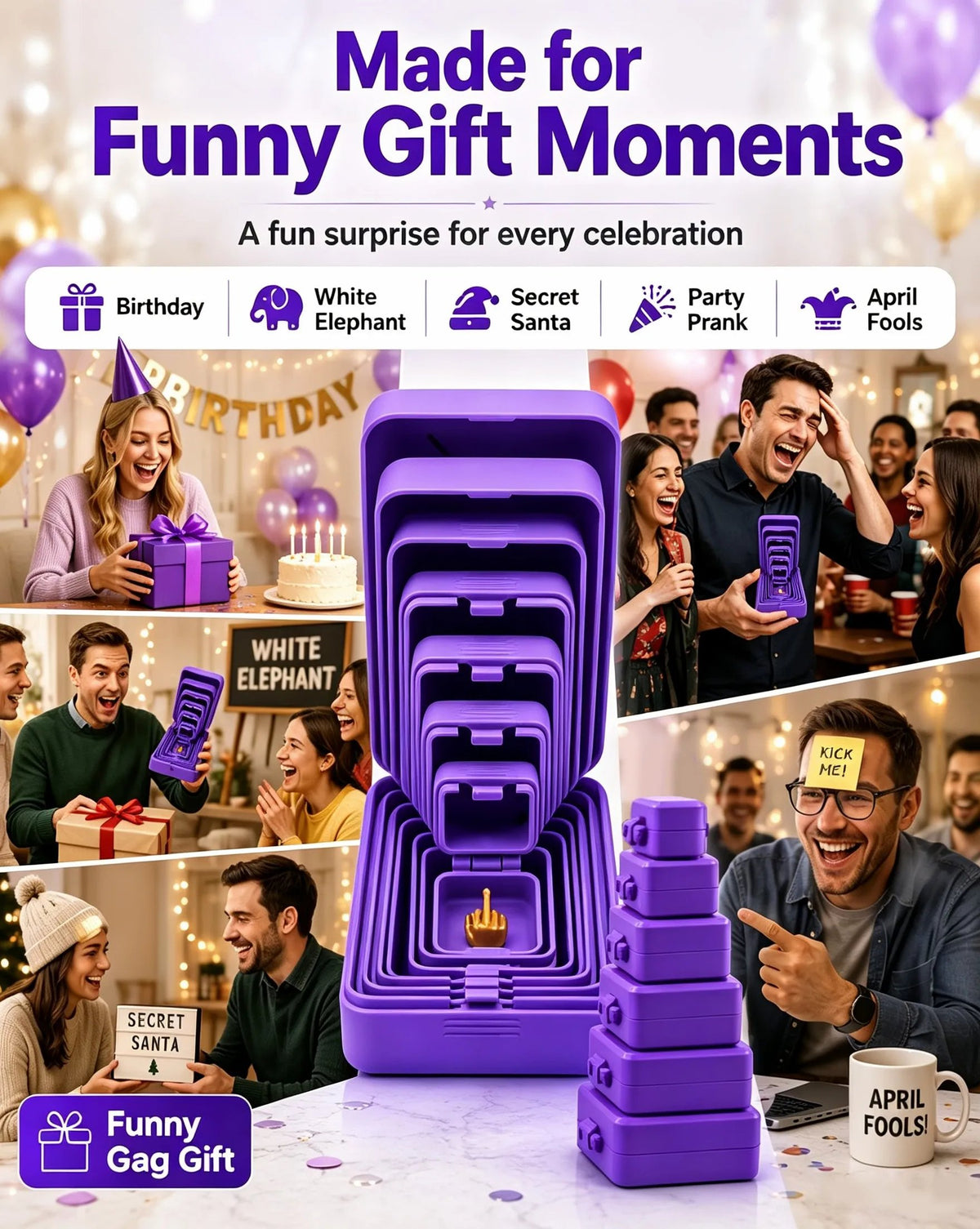💯🎁 6-Layer Nesting Prank Gift Box | Pick Your Surprise: Middle Finger, Spider or Number 67