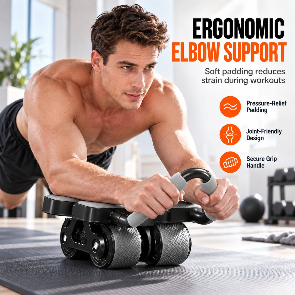 💪 Smart 4-Wheel Automatic Rebound Ab Roller – Digital Display, Elbow Support & Phone Holder
