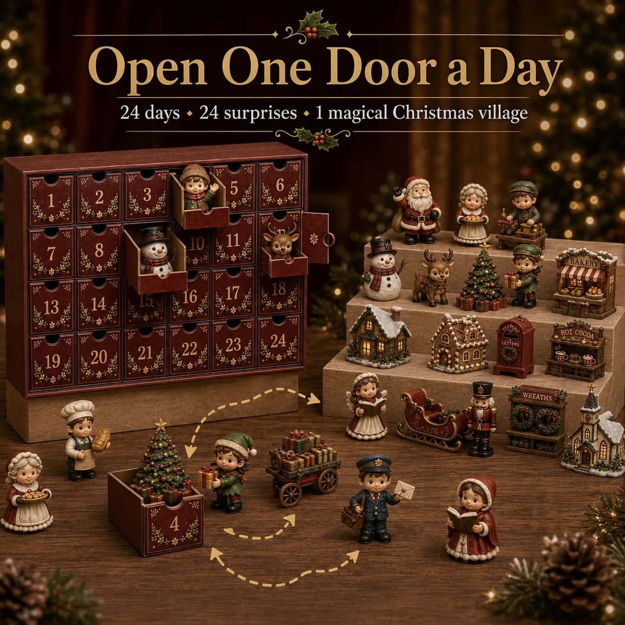 ✨🎄24 Days Of Christmas Village Friends Advent Calendar | 24 Unique Miniature Characters, Shops & Holiday Collectibles for a Complete Festive Village
