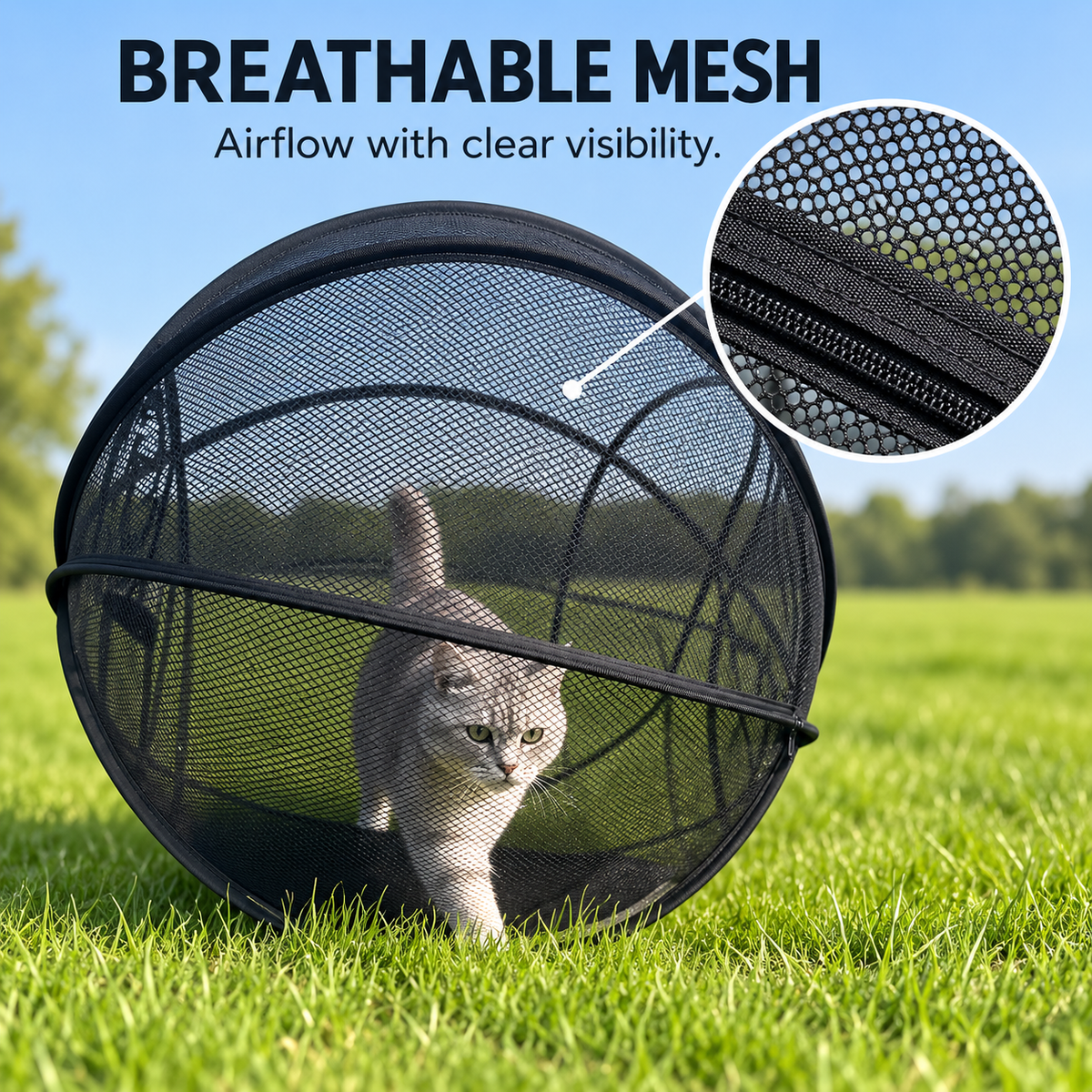 🐱🌿 FreshAir Cat Haven™ – Pop-Up Mesh Playpen