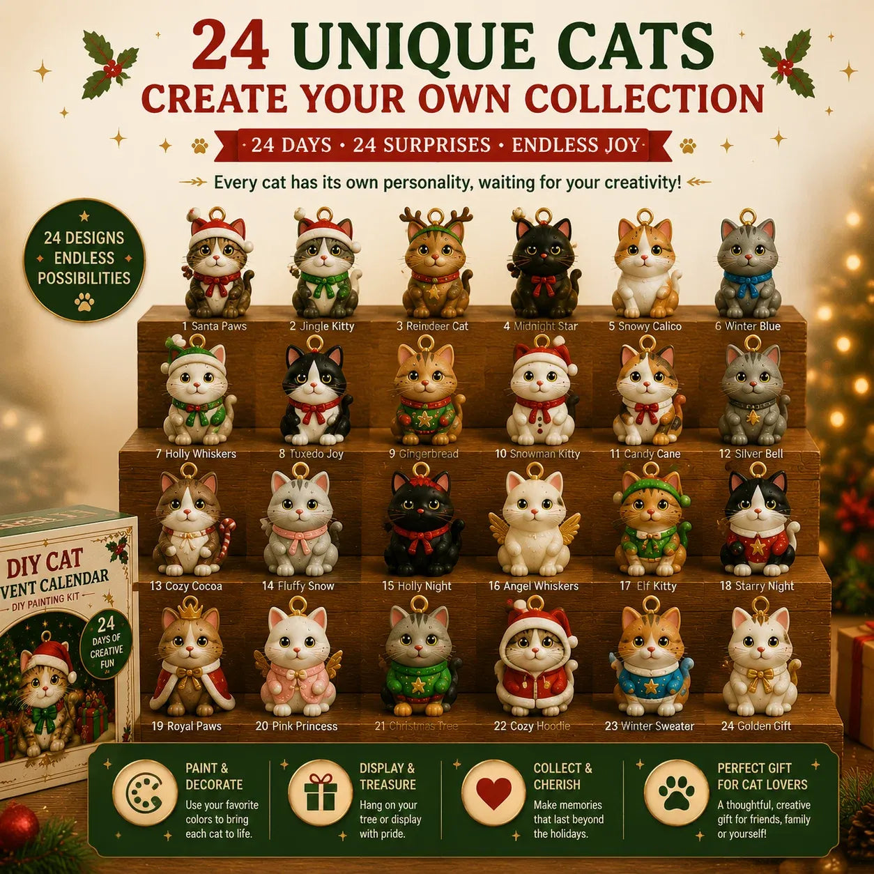 🐱 DIY Cat Advent Calendar 2026 – 24 Days of Painting Magic, Create Your Own Christmas Cat Ornaments