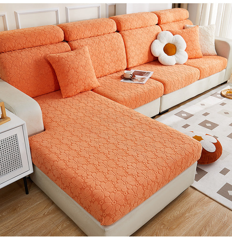 Orange floral sofa cover