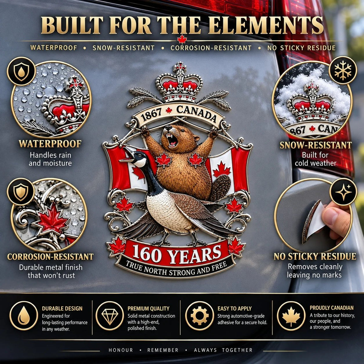 🍁Canada 160th Anniversary “True North Strong and Free” Tribute Metal Car Emblem🍁