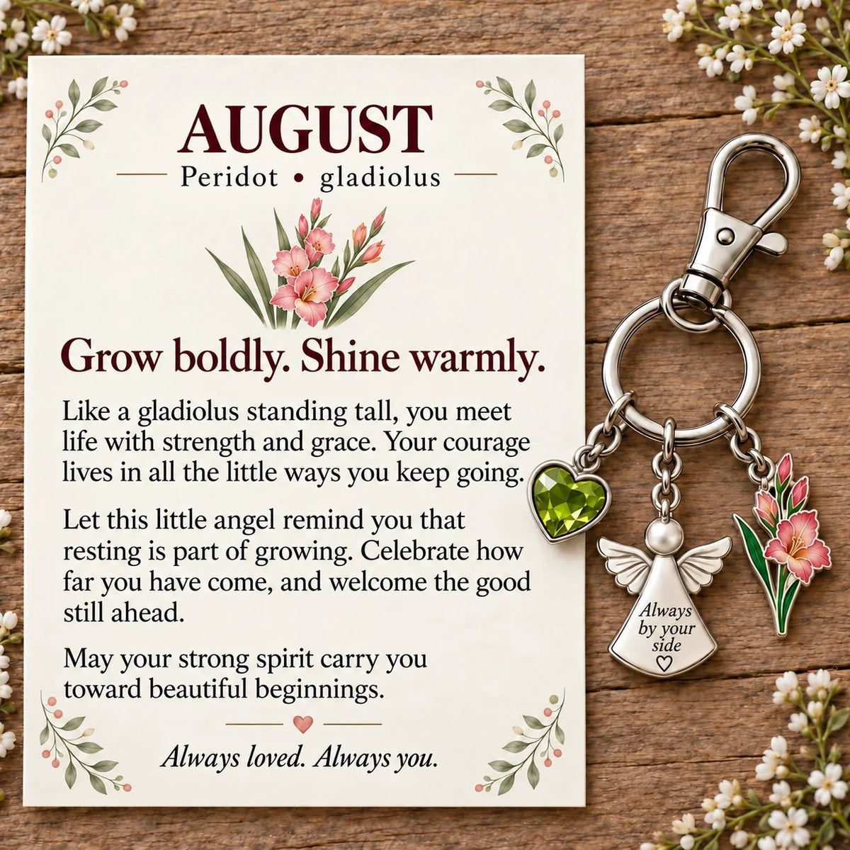 🔥Last Day Only＄13.99👼 Always By Your Side: Birth Month Angel & Flower Keychain + Keepsake Card 🌸