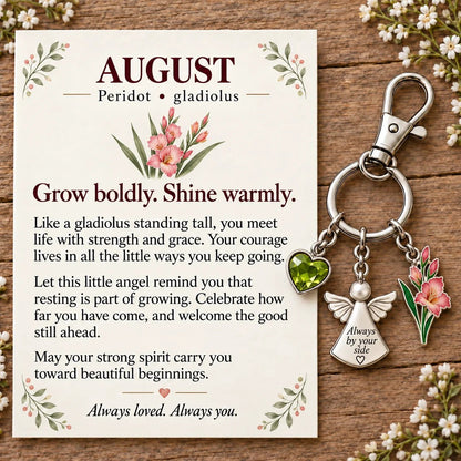 🔥Last Day Only＄13.99👼 Always By Your Side: Birth Month Angel & Flower Keychain + Keepsake Card 🌸