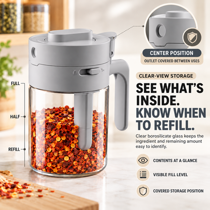 🥄 Scoop or Pour 2-in-1 Seasoning Jar – 300ml Glass Container with Built-In Spoon & 3-Mode Dispenser