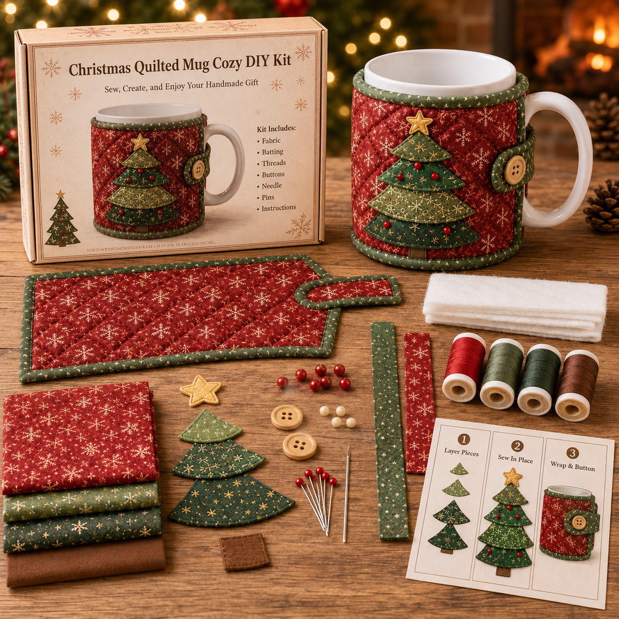 Christmas Mug Cozy Sewing Kit – 6 Festive Appliqué Designs