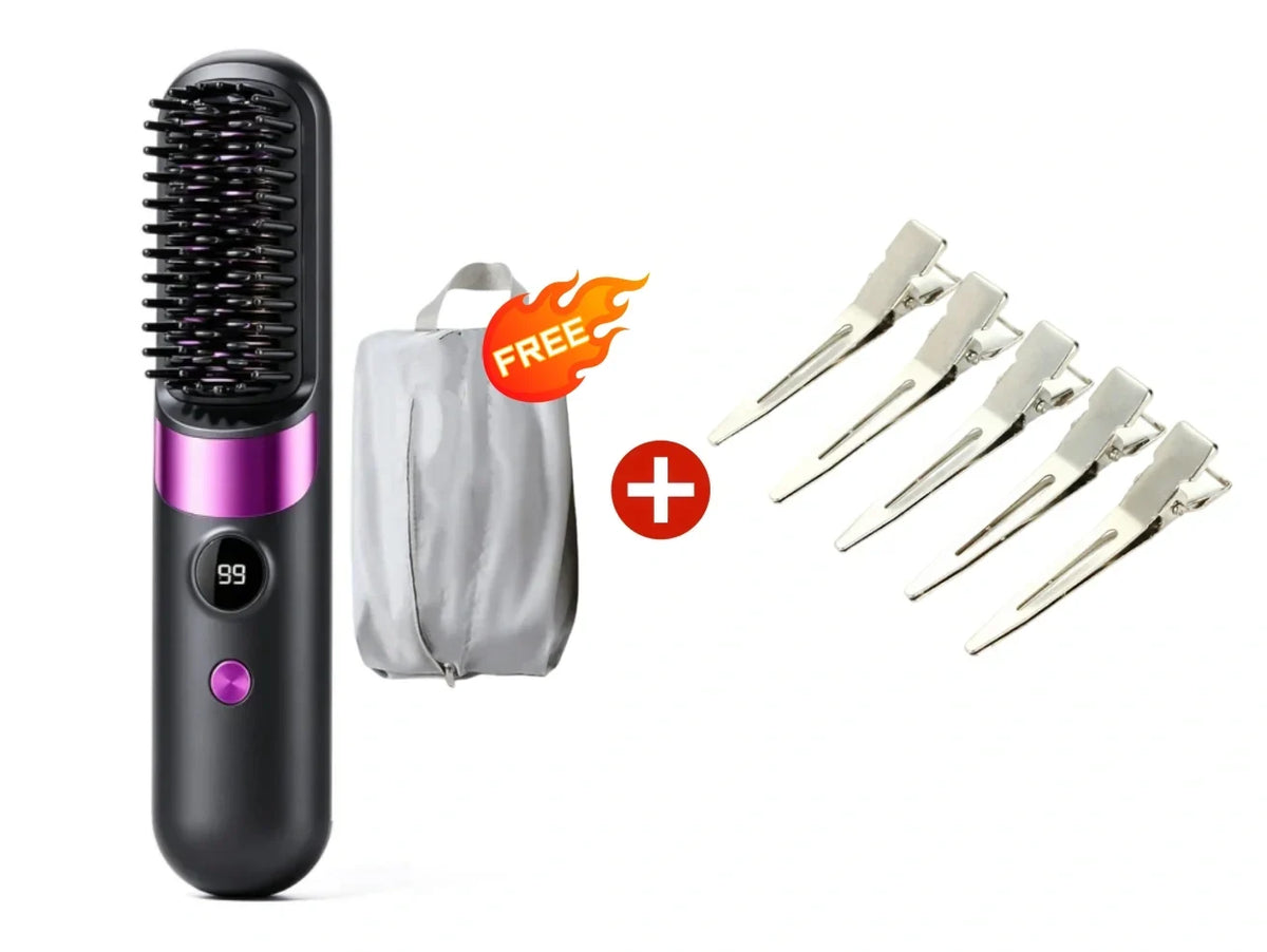 💇‍♀️ 3-in-1 Cordless Hair Straightening Brush – Straighten, Curl & Detangle Anywhere