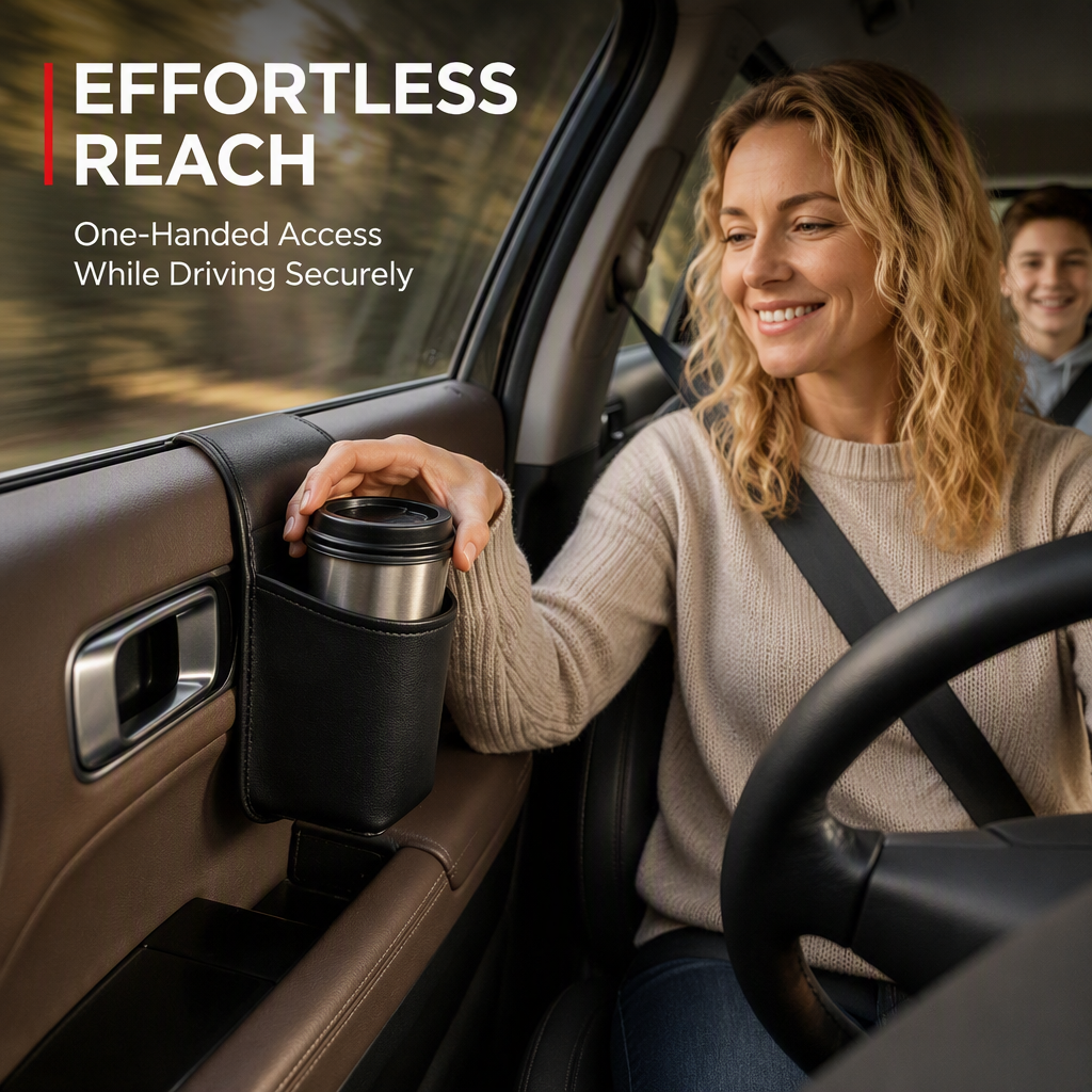 🥳2026 HOT SALE🥳💞50K+ SOLD!🚗🧺 50% OFF! Leather Car Door Cup Holder – Wide‑mouth opening, easy reach for drinks & phone. Clip‑on secure fit. PU leather, tough & stylish. 🛡️✨