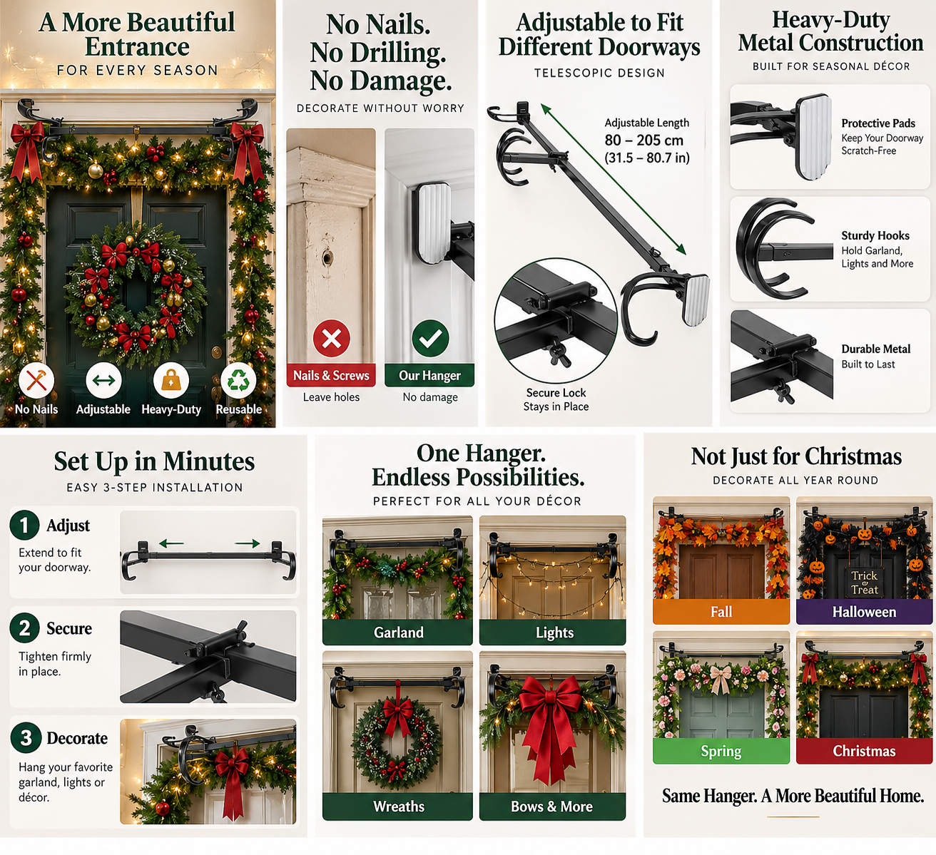 🎄Front Door Garland Hanger – Adjustable, Heavy-Duty Cast Iron Decor Holder