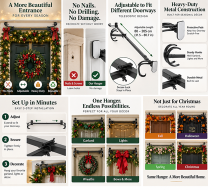 🎄Front Door Garland Hanger – Adjustable, Heavy-Duty Cast Iron Decor Holder