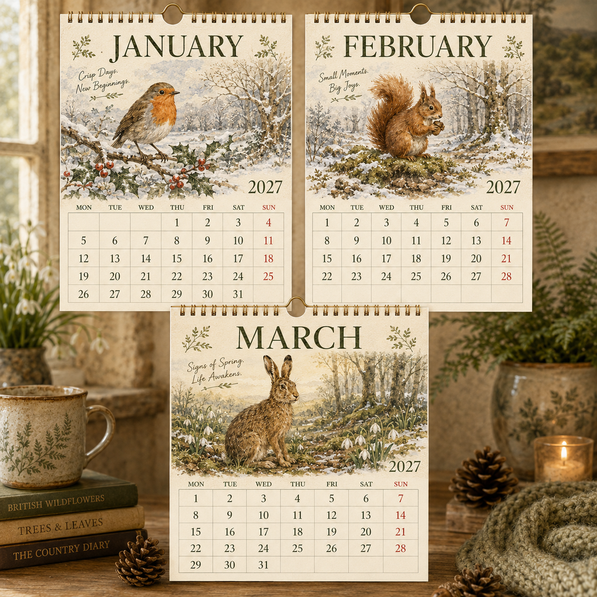 2027 British Woodland Calendar｜A4 Hanging Calendar