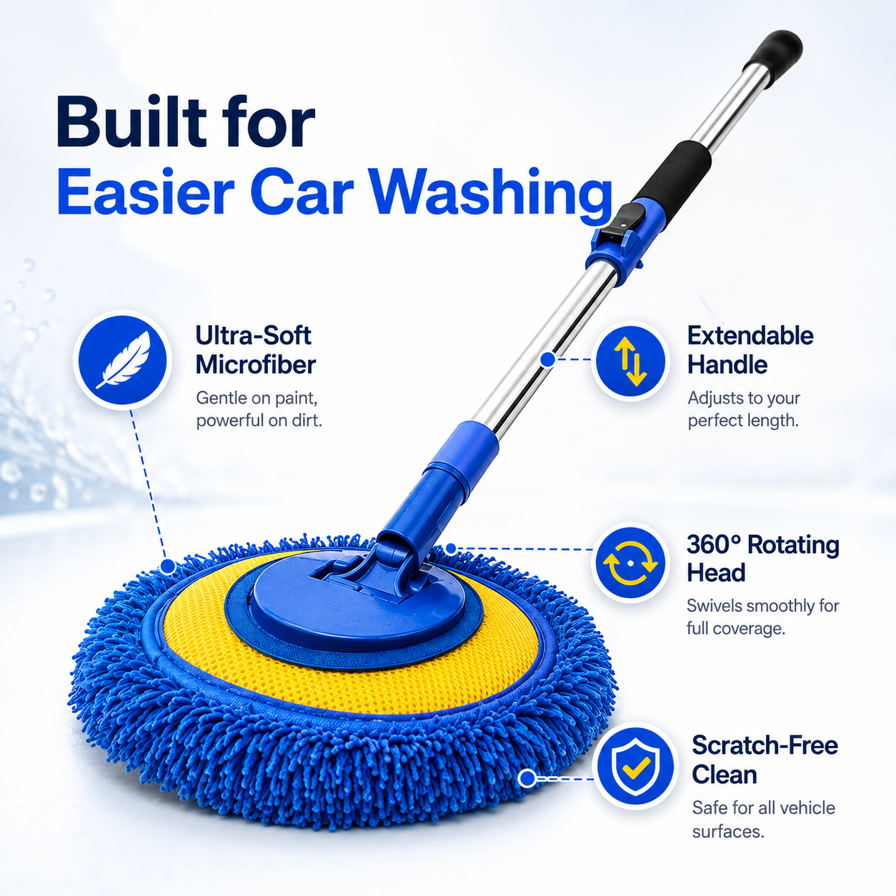 🎉⏳Time-Limited Special⏰Durable Aluminum Long Handle Telescopic Car Wash Mop – Soft Microfiber, Scratch-Free & Adjustable Length ✨