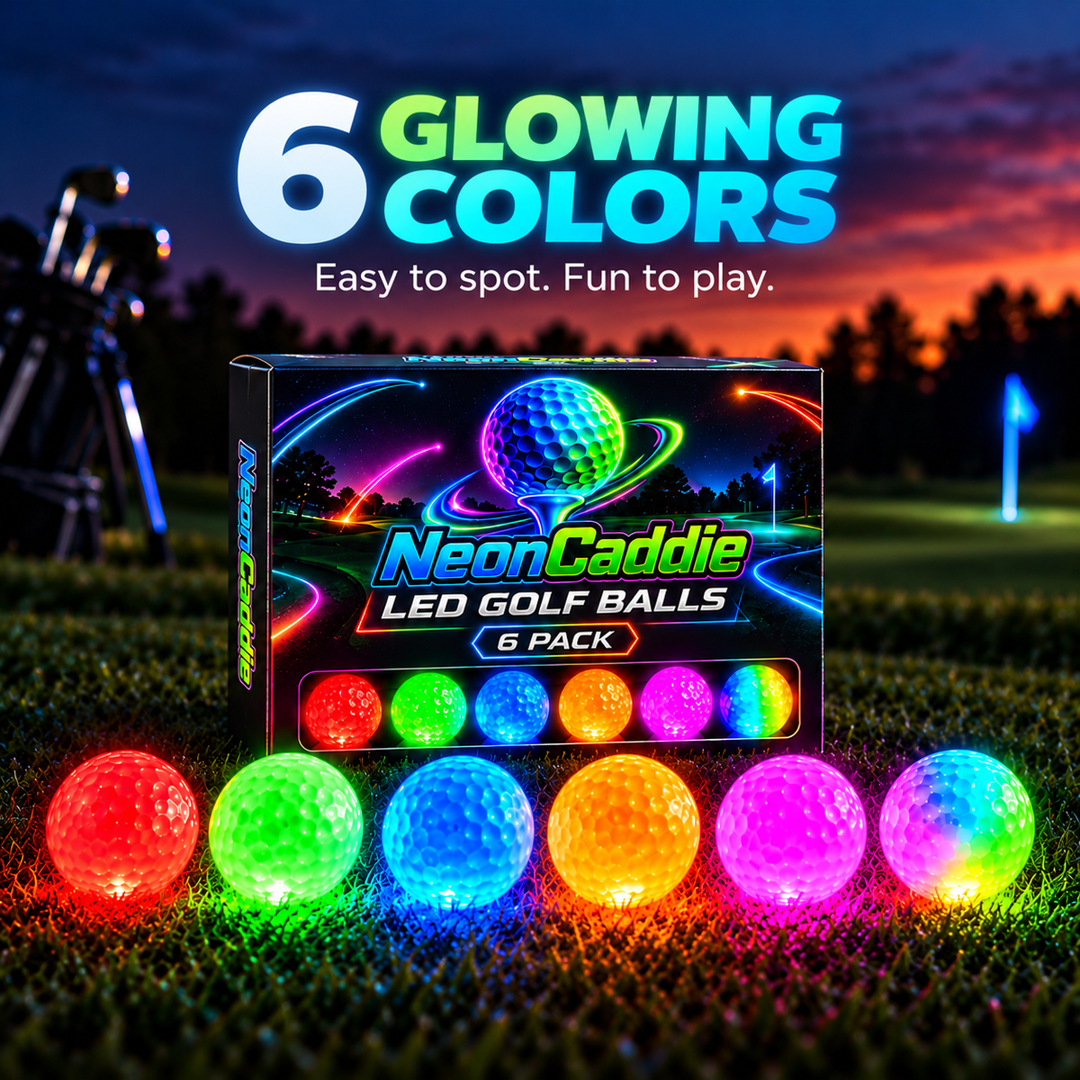 ⛳✨ LED Light-Up Golf Balls – 6-Pack for Night Golf & Evening Play