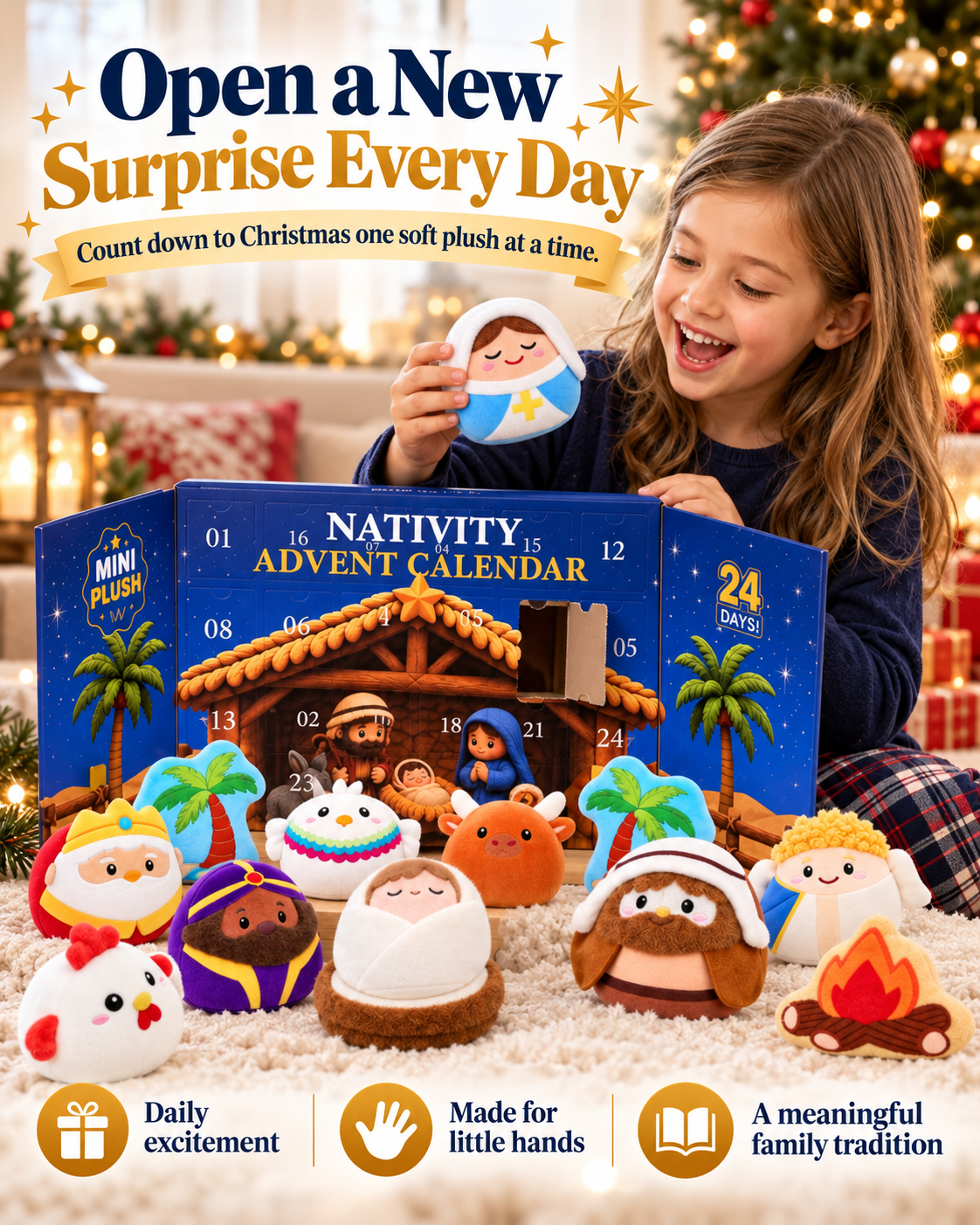✨24 Days of Nativity Surprises – Plush Christmas Advent Calendar for Kids