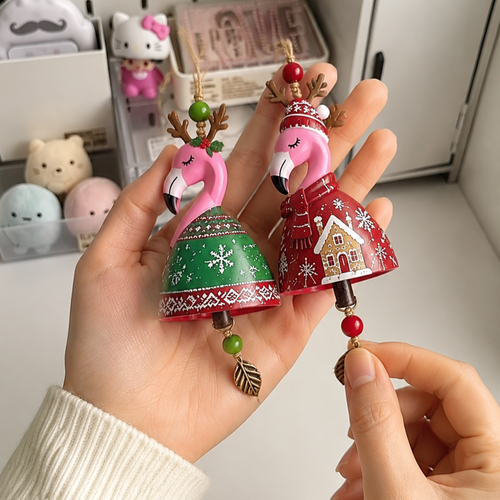 🦩 Christmas Flamingo Bell Ornament 🎄 | 6 Styles Holiday Hanging Pendant | Xmas Tree Decoration Home Party Wind Chime Gift