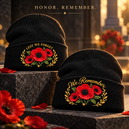 'Lest We Forget' Poppy Embroidered Beanie