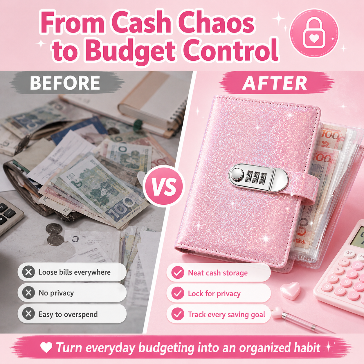🔐 Lockable Cash Savings Binder with 100 Pages 💰