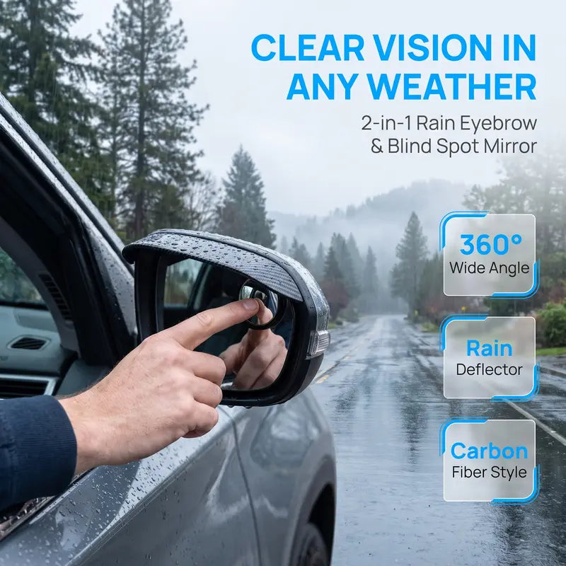 🎁2-in-1 Rearview Mirror Rain Visor with 360° Blind Spot Mirror