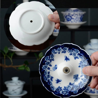 ☂️ Blue-and-White Umbrella Tea Strainer | Ceramic Tea Filter Set
