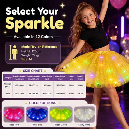 🎁LED Light Up Sequin Tutu Skirt Star Mesh Princess Skirt for Girls and Adults
