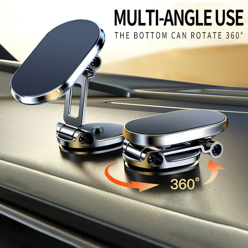 Foldable Magnetic Car Phone Holder, 360° Rotating Adjustable Dashboard Mount, Strong Magnetic Phone Stand