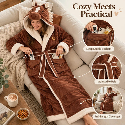 Horse Themed Full-Length Thermal Loungewear Robe