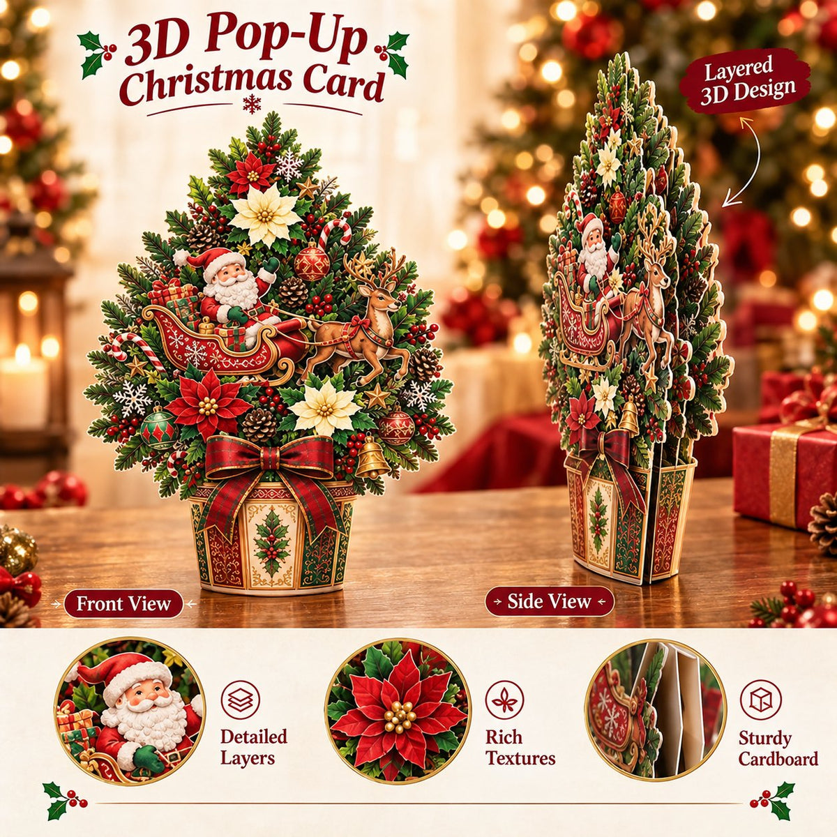 🌲 Pop-Up 3D Christmas Tree Card ✨ Turns Into Freestanding Festive Table Decor
