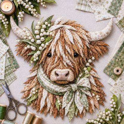 🐮Birth Flower Highland Cow 3D Layered Fabric Art DIY Kit (Beginner-friendly
