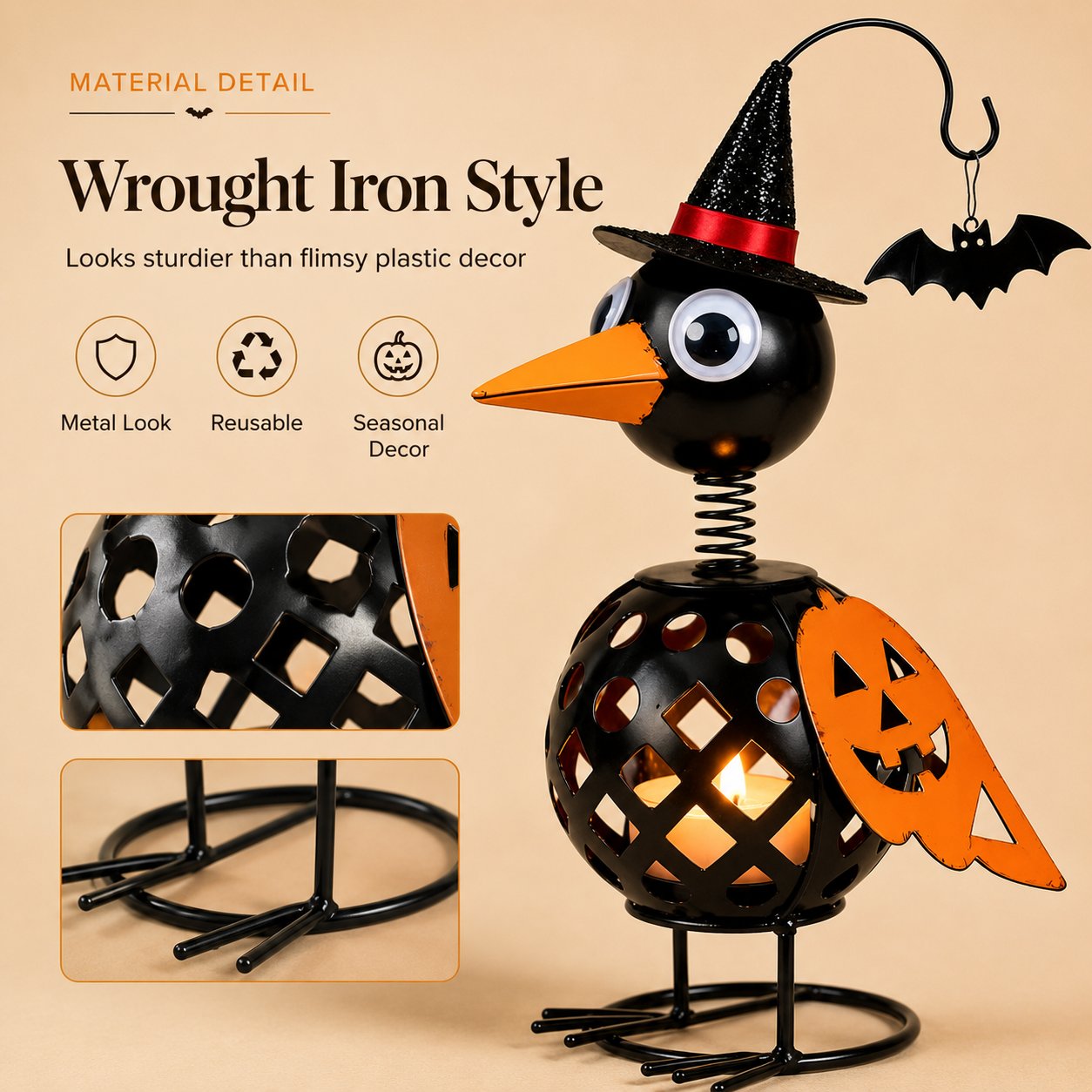 Whimsical Halloween Pumpkin Crow
