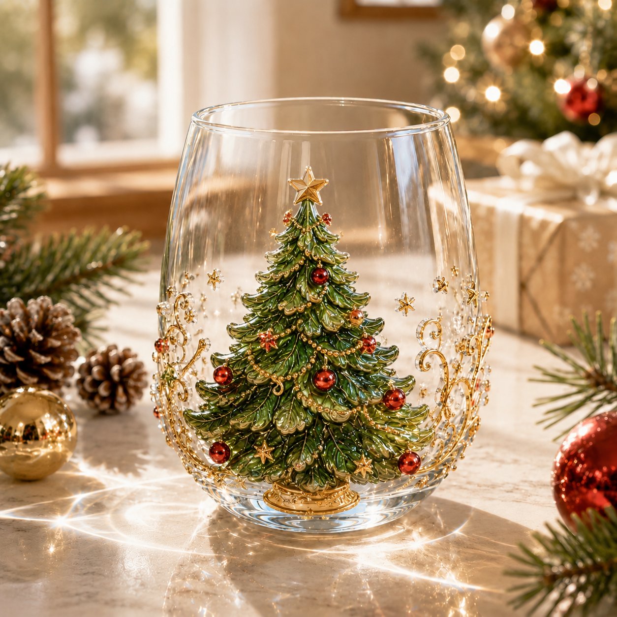 🎅Christmas Early Bird Sale🎄Christmas Glass Art Cup | Luxury Raised Holiday Glassware for Drinks, Decor & Christmas Gifts 🎁