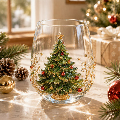 🎅Christmas Early Bird Sale🎄Christmas Glass Art Cup | Luxury Raised Holiday Glassware for Drinks, Decor & Christmas Gifts 🎁