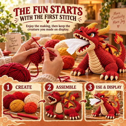 🐉 Fantasy Crochet Tissue Box Cover DIY Kit | Dragon or Lava Turtle Design with Functional Tissue Dispenser 🧶