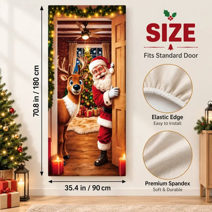🎅Christmas Door Curtain – Stretchy Santa and Reindeer Door Decoration