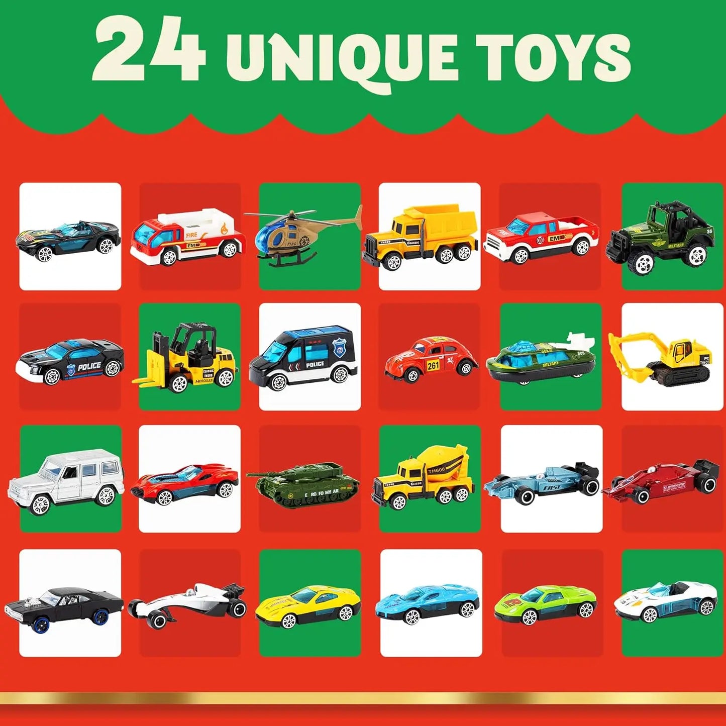 🎄 24-Day Vehicle Advent Calendar – 24 Mini Vehicles & Play Map