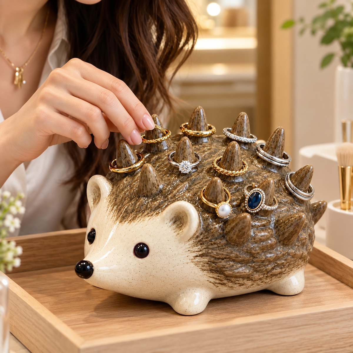 🦔 Cute Resin Hedgehog Ring & Trinket Holder – Adorable Jewelry Organizer & Charming Gift 💍🎁